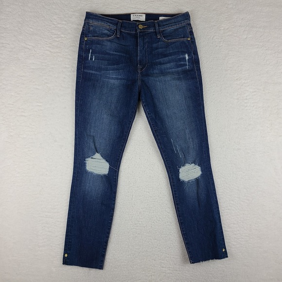 FRAME Jeans Womens 30 Blue Le High Skinny Distress Dark Wash Denim - Picture 1 of 14